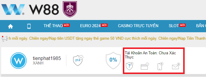 Xac minh tai khoan tai W88