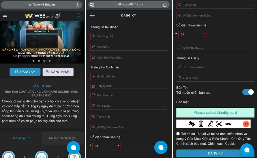 Chi tiet cach dang ky dai ly W88 qua dien thoai